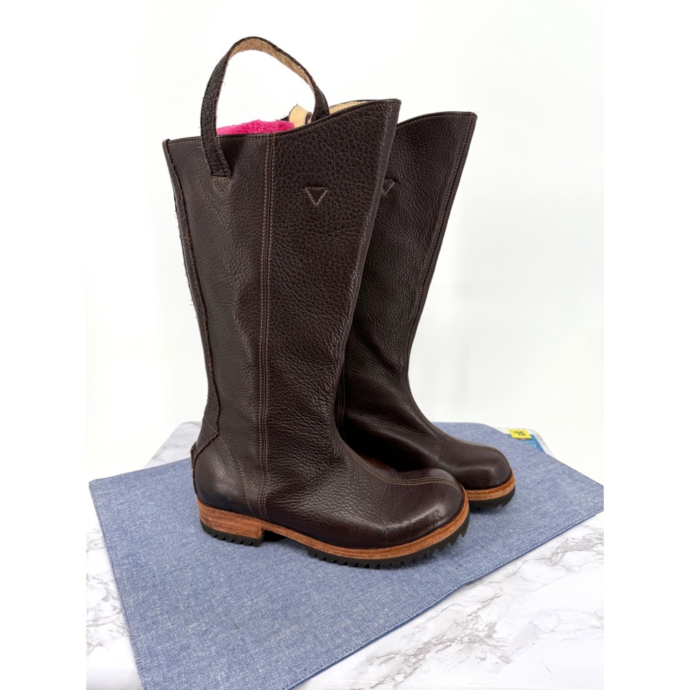 Jim Barnier Anthropologie Brown Leather Calf Boots Sz 6 Lug Sole Pull On